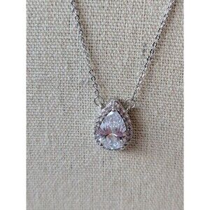 Silvertone Teardrop Shape Necklace With Rhinestones
